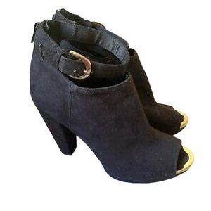 H&M Faux Suede Open Toe Black Booties Size 5.5